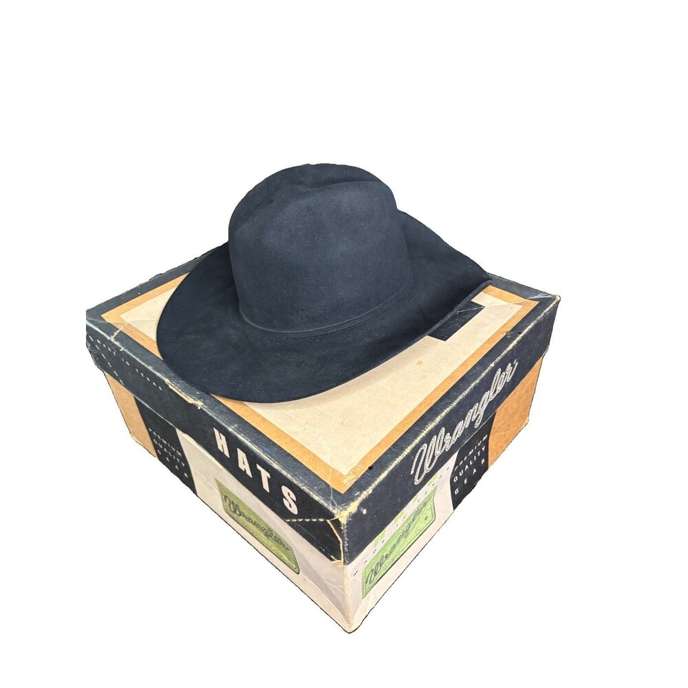 Vintage Wrangler 90s 5X Beaver Fur Felt Cowboy Hat Original Box Texas USA - Picture 3 of 10